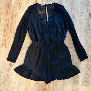 Bebe Romper Black Lace Arms Size M